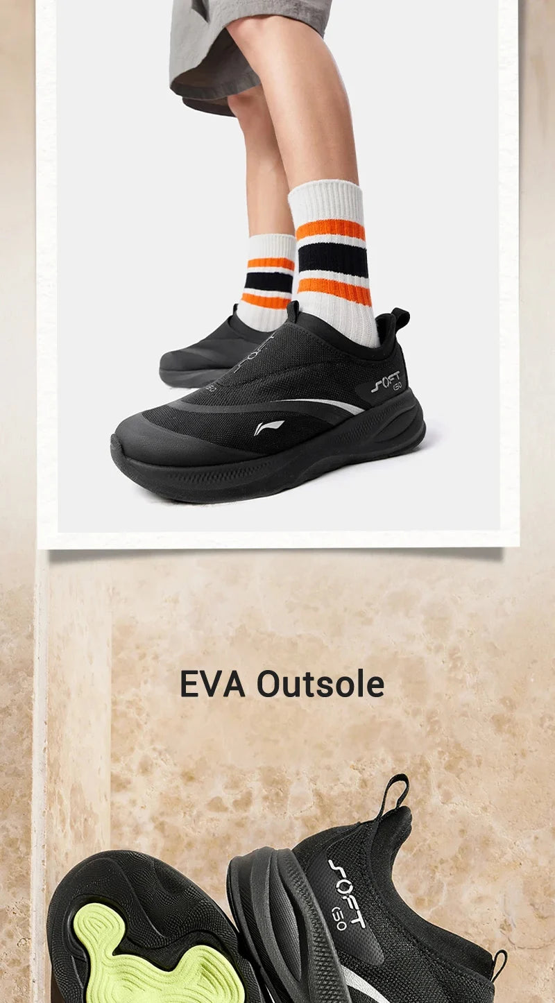 Li-Ning Men SOFT GO 2 Walking Shoes COMFOAM Slip-on Soft Thick Heel LiNing Comfortable Wearable Sports Casual Shoes AGLV005