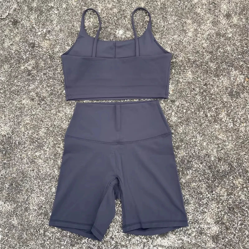 Solid Color gym bike Yoga Set short Legging +cross sport bra Tracksuit Athletic Women Gym Suit Comprehensive Training Jogging