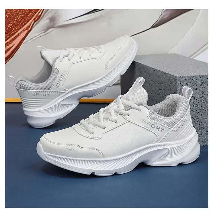 2025 Womens Leather Sneakers Casual Sneakers Lace Up Flats Lightweight Comfortable Black Anti slip Running Shoes Outdoor Sports