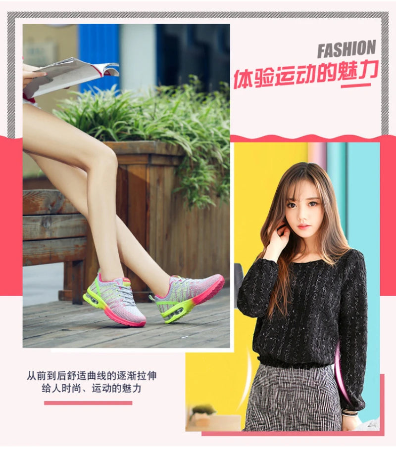 New Spring Flying Knitted Sports Shoes Women's Breathable Mesh Air Cushion Shoes Casual Running Women's Shoes Light Travel Shoes