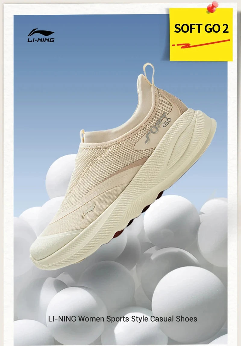 Li-Ning Women SOFT GO 2 Slip-on Casual Walking Shoes COMFOAM Breathable Flexible LiNing Comfortable Sports Sneakers AGLV006
