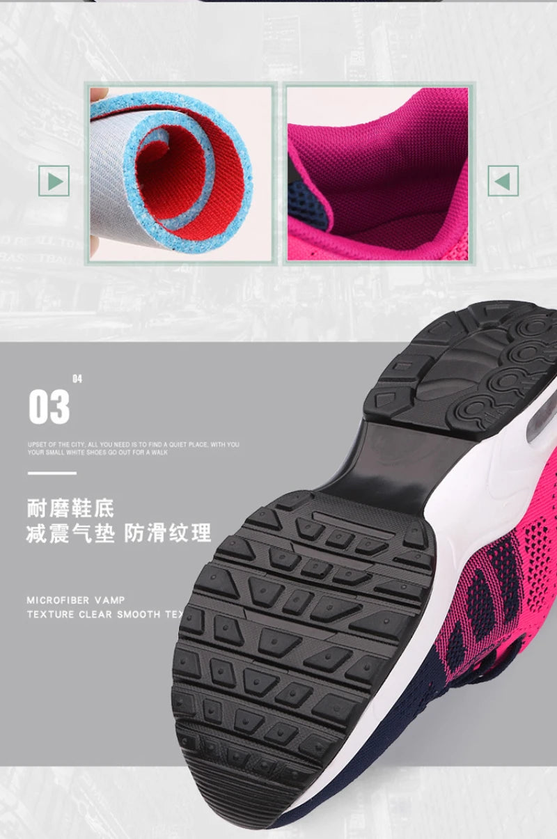 New Spring Flying Knitted Sports Shoes Women's Breathable Mesh Air Cushion Shoes Casual Running Women's Shoes Light Travel Shoes