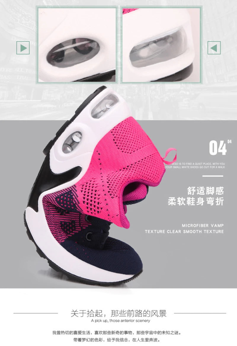 New Spring Flying Knitted Sports Shoes Women's Breathable Mesh Air Cushion Shoes Casual Running Women's Shoes Light Travel Shoes