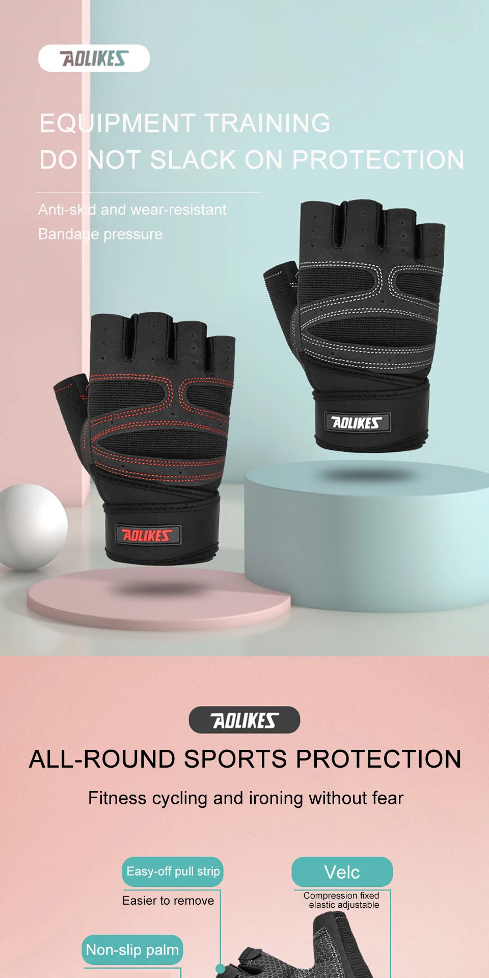 AOLIKES Half Finger Gym Gloves Heavyweight Sports Exercise Weight Lifting Gloves Body Building Training Sport Fitness Gloves