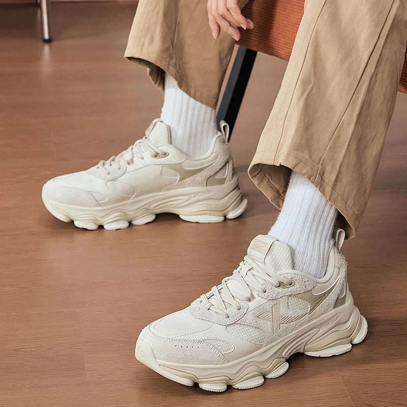 Xtep Chinoiserie Casual Shoes For Men 2025 Spring Vintage Thick Sole Fashion Sports Shoes Wear-Resistant  Sneakers 875119320001