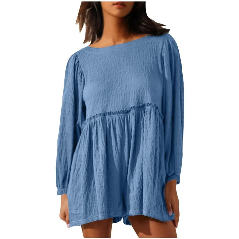 Fashion Women's Shorts Jumpsuit Summer Long Sleeve Casual Jumpsuit with Shorts Women Loose Breathable Short Jumpsuits Female