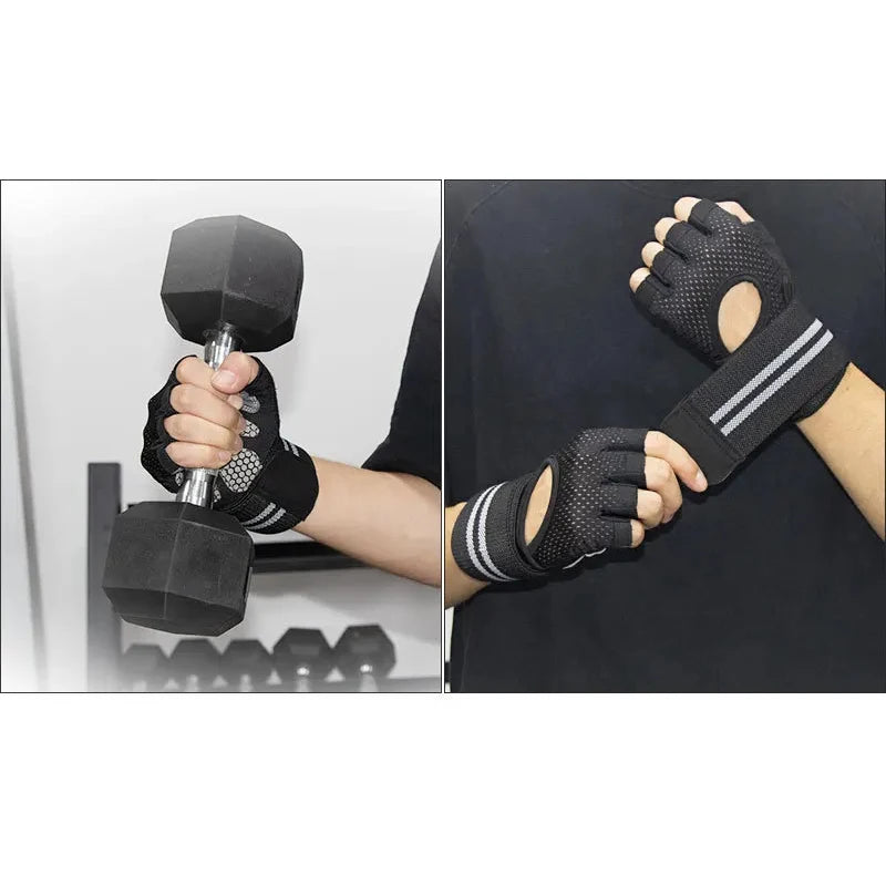Anti Slip Shock Breathable Half Finger Gloves Breathable Cycling Gloves Fitness Gym Bodybuilding Crossfit Exercise Sports Gloves