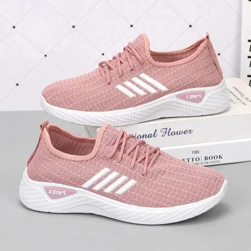 New 2025 Women's Shoes Fashion Flying Woven Women's Shoes Korean Breathable Lightweight Running Shoes Women's Shoes