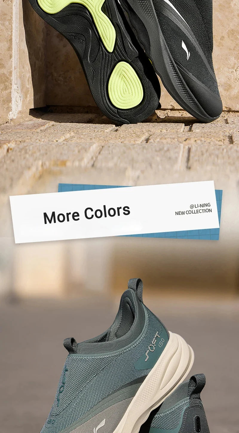 Li-Ning Men SOFT GO 2 Walking Shoes COMFOAM Slip-on Soft Thick Heel LiNing Comfortable Wearable Sports Casual Shoes AGLV005