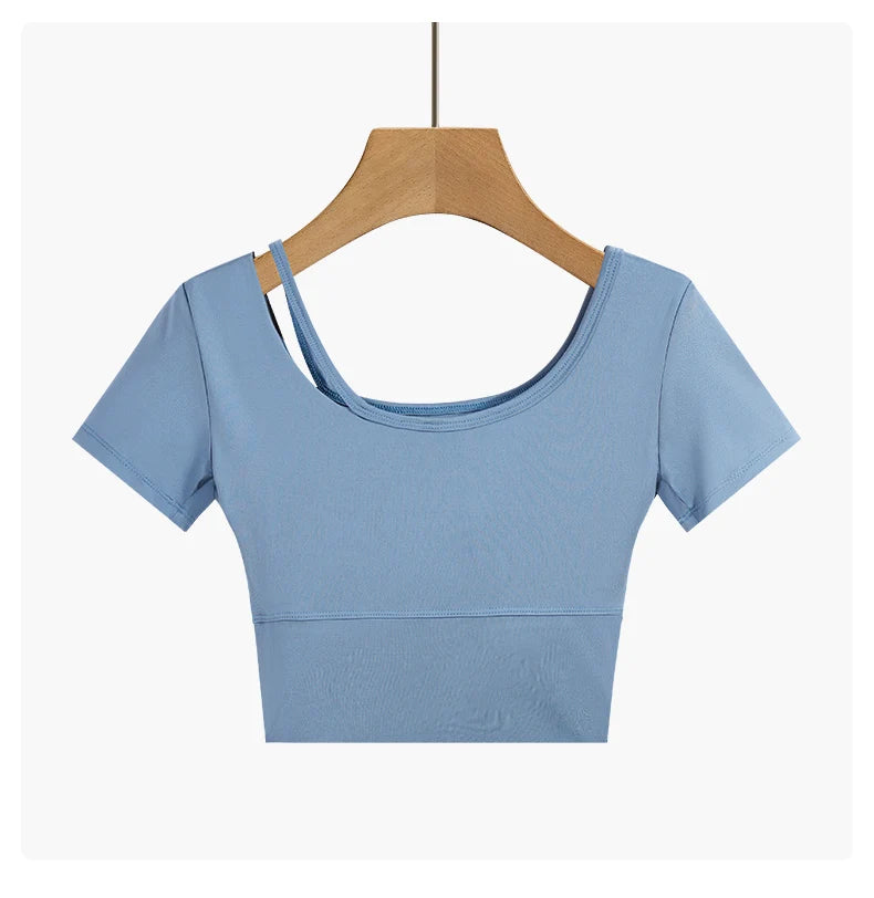 DRUR Yoga Tops Women Lightweight Asymmetric Slim Fit Running Shirt Summer Sports Crop Top For Pilates Sportswear Gym Clothes New