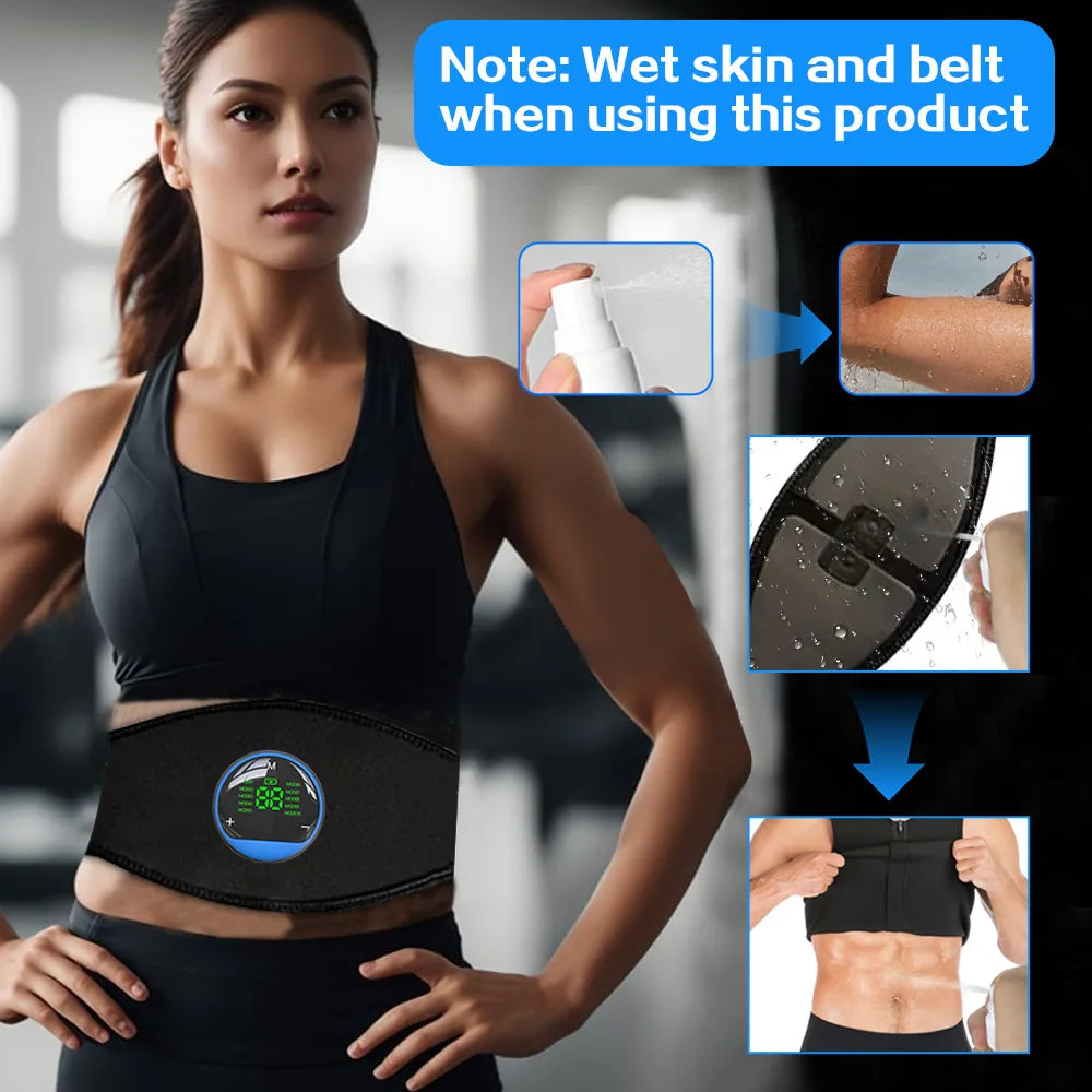 Smart EMS Fitness Belt with LED Display -  Rechargeable Core Trainer for ABS Workout & Lower Back Massage, Home Gym Equipment