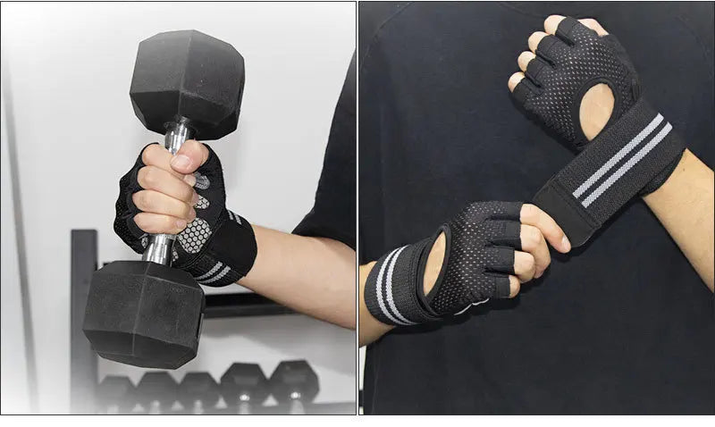 Anti Slip Shock Breathable Half Finger Gloves Breathable Cycling Gloves Fitness Gym Bodybuilding Crossfit Exercise Sports Gloves