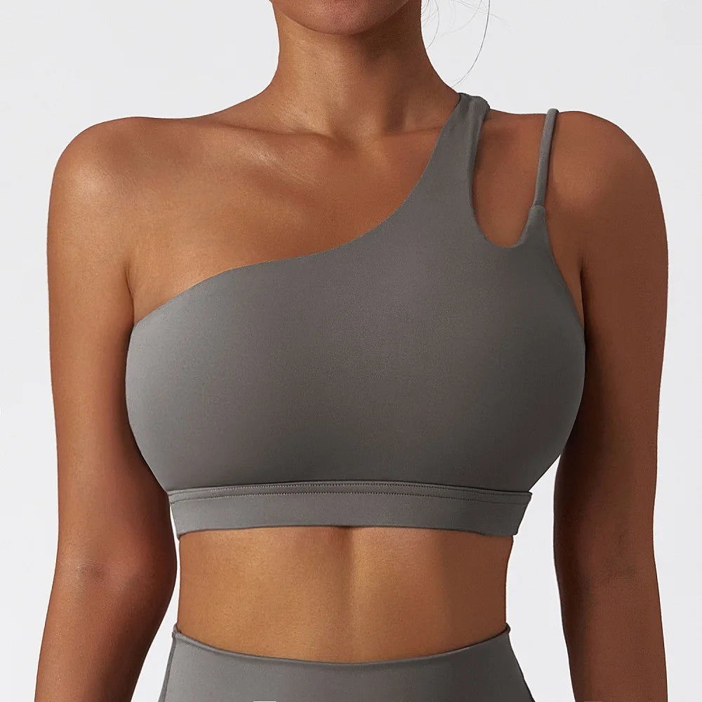Cloud Hide Sexy One Shoulder Sports Bra for Women Fitness Yoga Crop Top Ladies Running Underwear Workout Gym Shirt Sportswear