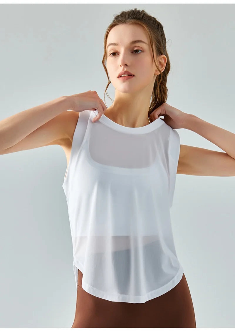 Cloud Hide Quick Dry Sports Shirts for Women XL Crop Top Breathable Plus Size Yoga T-Shirt Gym Workout Cover-up Sleeveless Vest