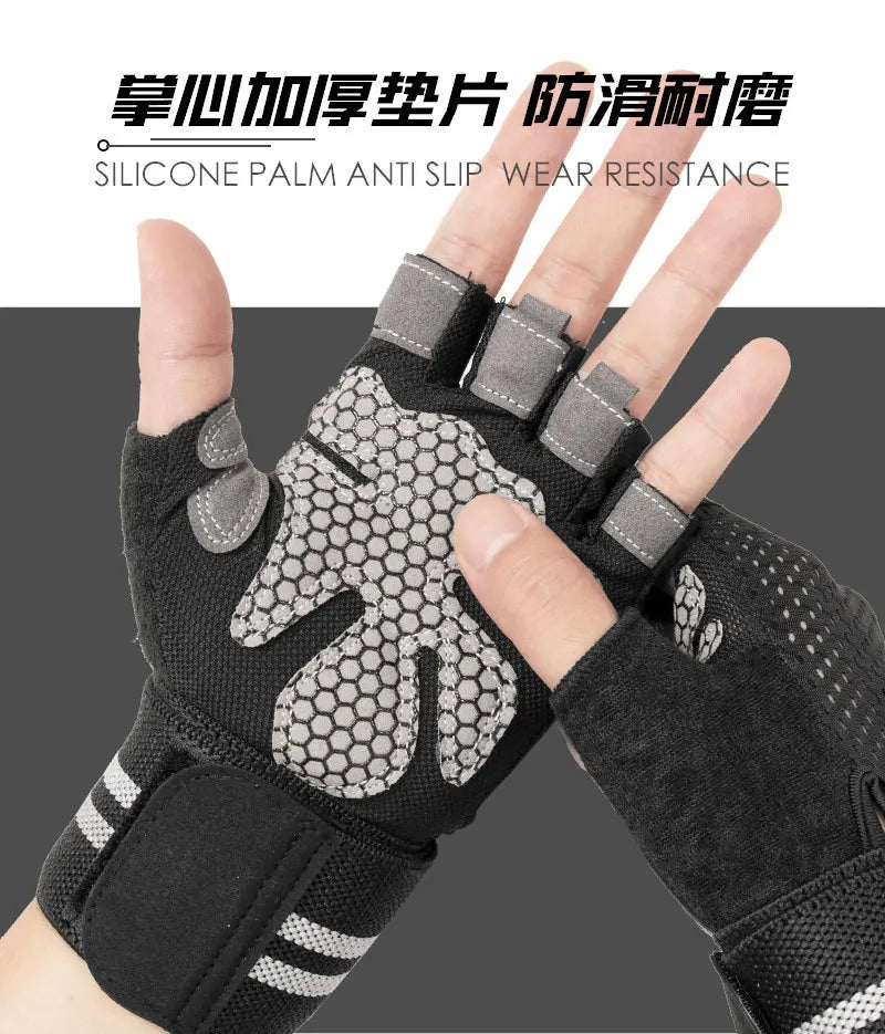 Anti Slip Shock Breathable Half Finger Gloves Breathable Cycling Gloves Fitness Gym Bodybuilding Crossfit Exercise Sports Gloves