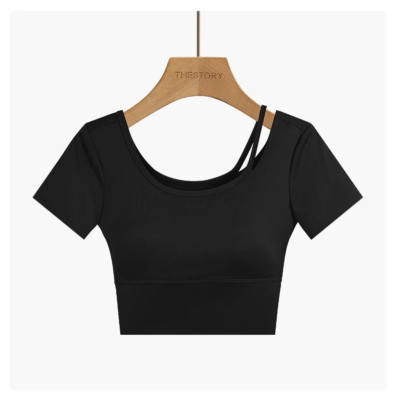 DRUR Yoga Tops Women Lightweight Asymmetric Slim Fit Running Shirt Summer Sports Crop Top For Pilates Sportswear Gym Clothes New