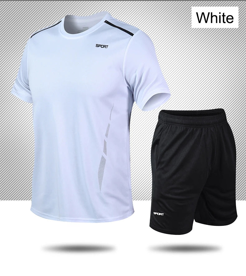 CHRLCK Men's Quick Drying Running Sets Breathable Hiking Fishing T-Shirt Short Soft Elasticity Gym Fitness Suits Outdoor Sports