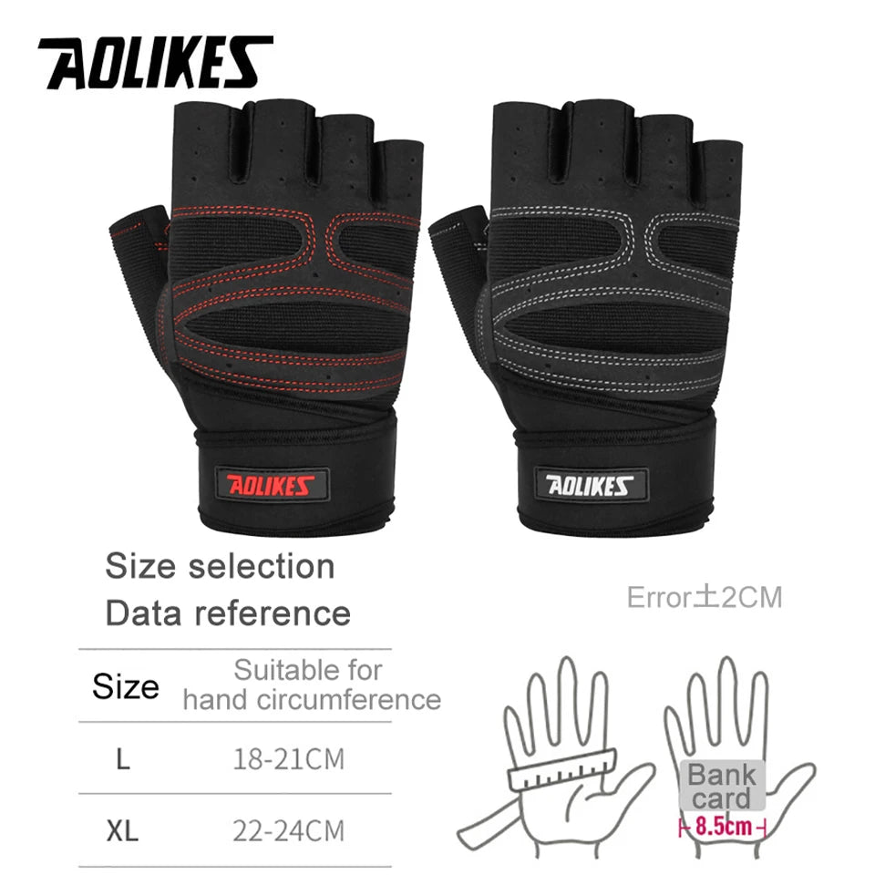 AOLIKES Half Finger Gym Gloves Heavyweight Sports Exercise Weight Lifting Gloves Body Building Training Sport Fitness Gloves