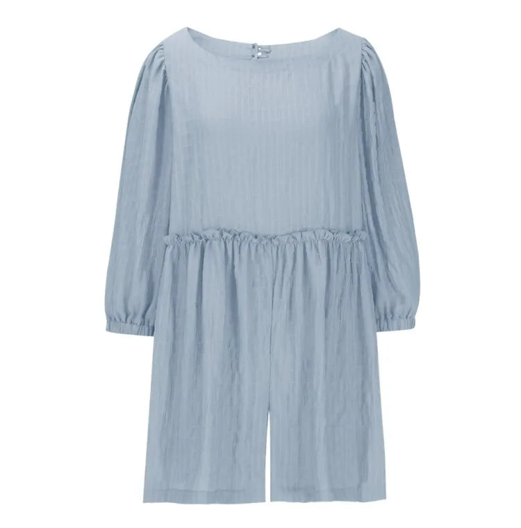 Fashion Women's Shorts Jumpsuit Summer Long Sleeve Casual Jumpsuit with Shorts Women Loose Breathable Short Jumpsuits Female