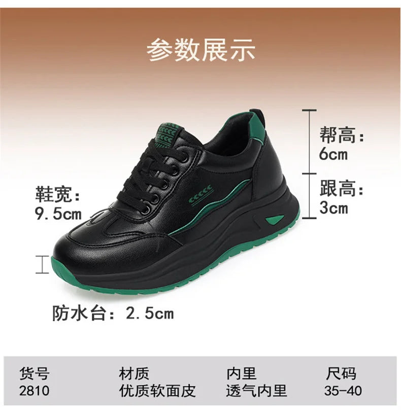 Platform Sports Shoe for Women Autumn 2024 Height Increase Casual Shoes Lace Up Tennis Shoe Water Proof Anti-slip Comfort