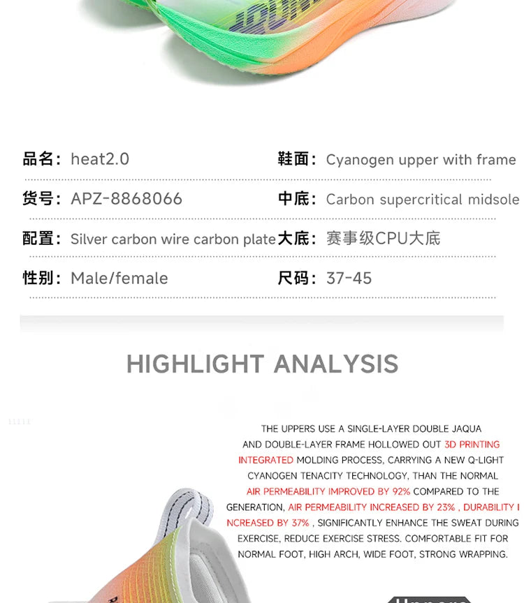 IRUNSVAN HEAT 2.0 Carbon Plate Sneakers Marathon Racing Professional Running Shoes Men Athletic Training Sport Shoes