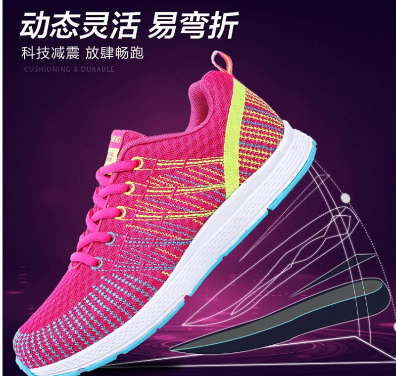 New Spring Flying Knitted Sports Shoes Women's Breathable Mesh Air Cushion Shoes Casual Running Women's Shoes Light Travel Shoes