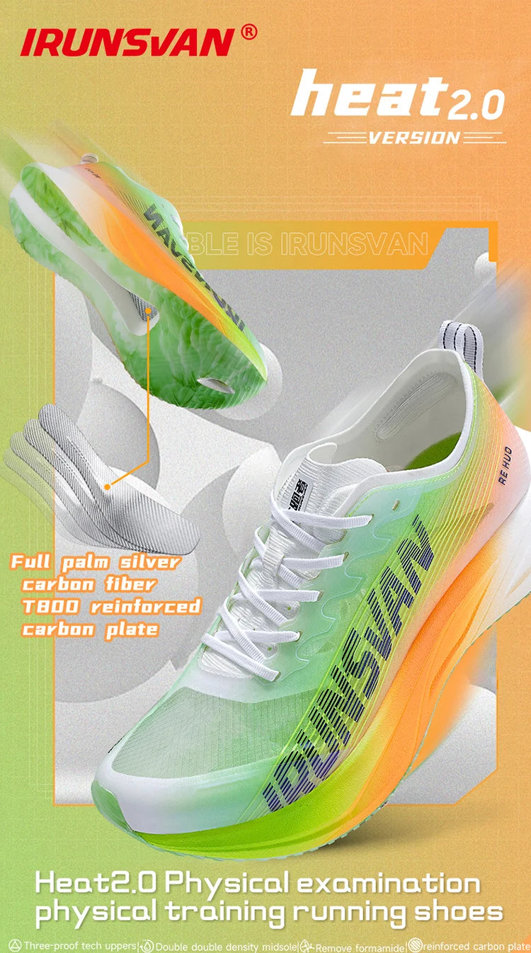 IRUNSVAN HEAT 2.0 Carbon Plate Sneakers Marathon Racing Professional Running Shoes Men Athletic Training Sport Shoes