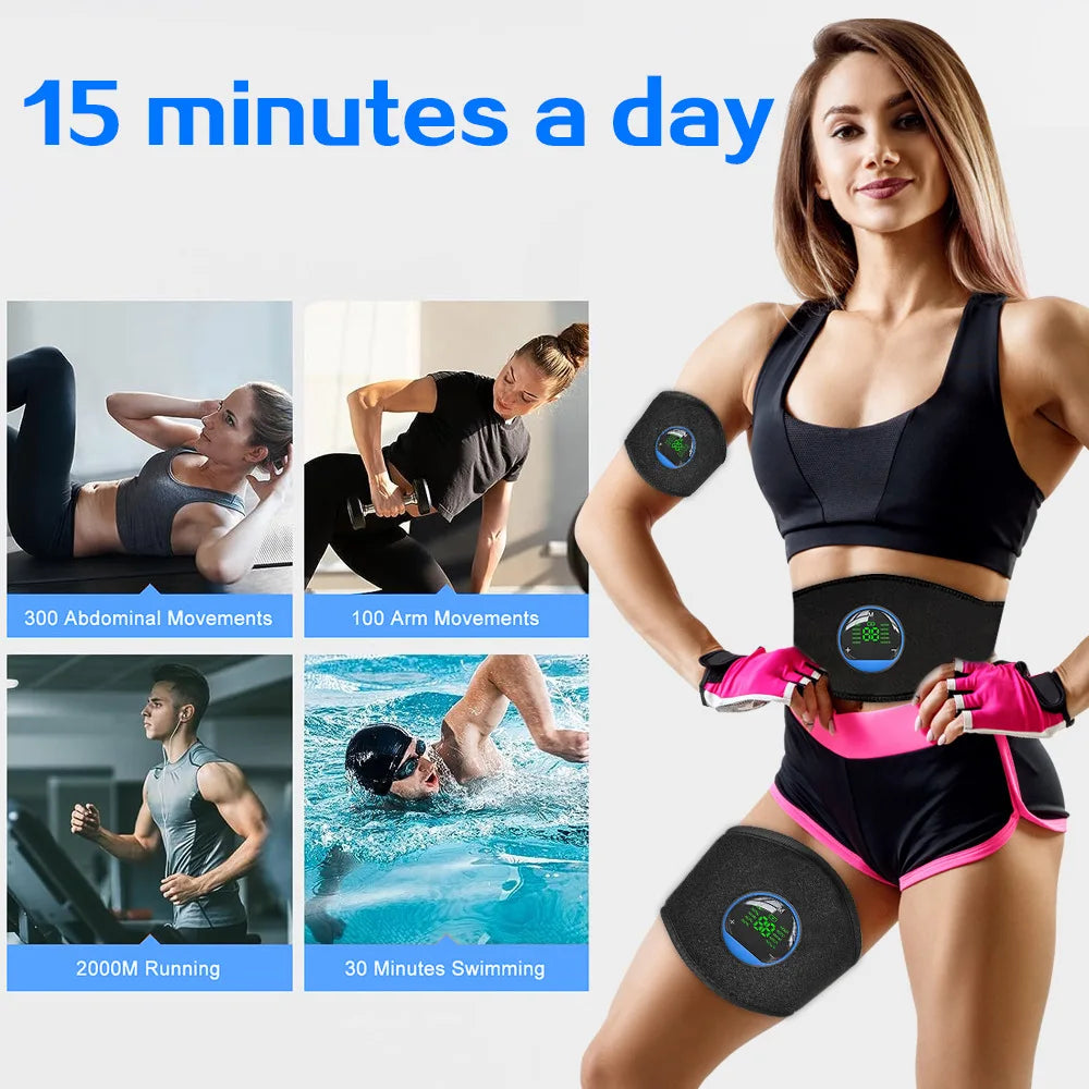 Smart EMS Fitness Belt with LED Display -  Rechargeable Core Trainer for ABS Workout & Lower Back Massage, Home Gym Equipment