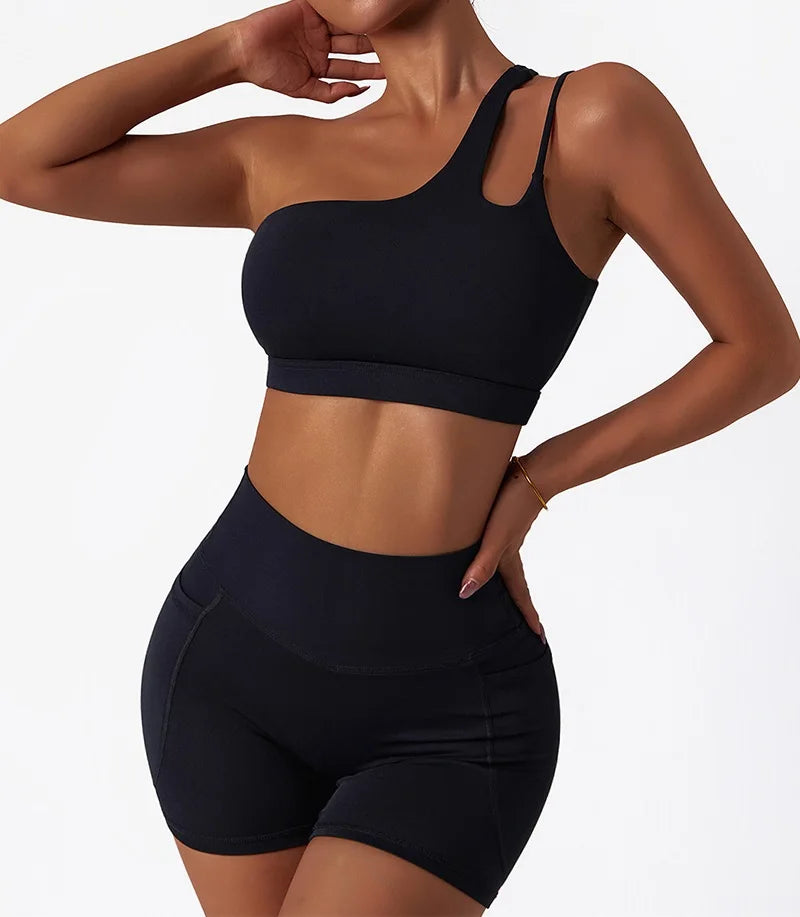 Cloud Hide Sexy One Shoulder Sports Bra for Women Fitness Yoga Crop Top Ladies Running Underwear Workout Gym Shirt Sportswear