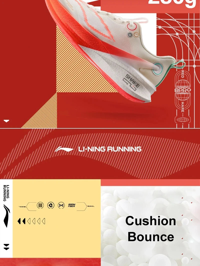 Li-Ning Men RED HARE 8 PRO Racing Running Shoes BOOM FIBER Cushion Stable Sport Shoes Light Anti-Slip Wearable Sneakers ARPV003