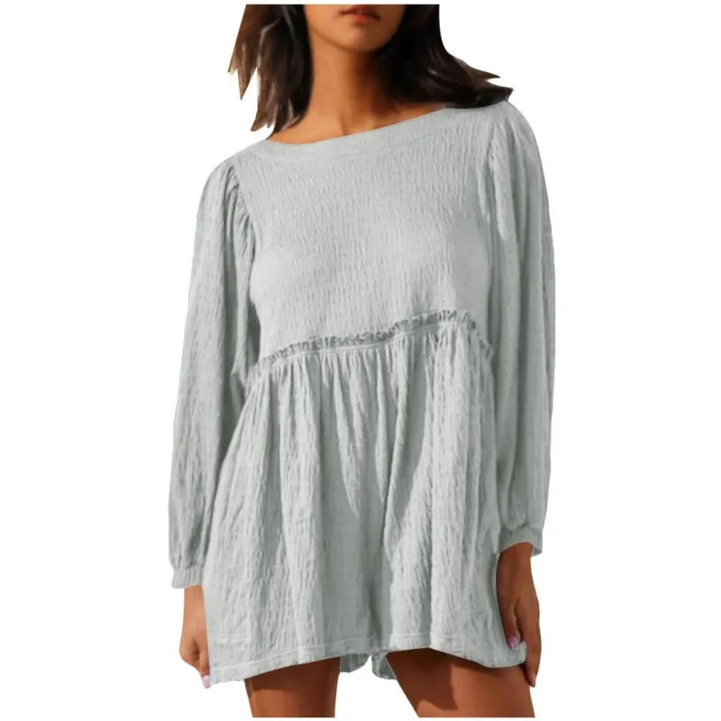 Fashion Women's Shorts Jumpsuit Summer Long Sleeve Casual Jumpsuit with Shorts Women Loose Breathable Short Jumpsuits Female