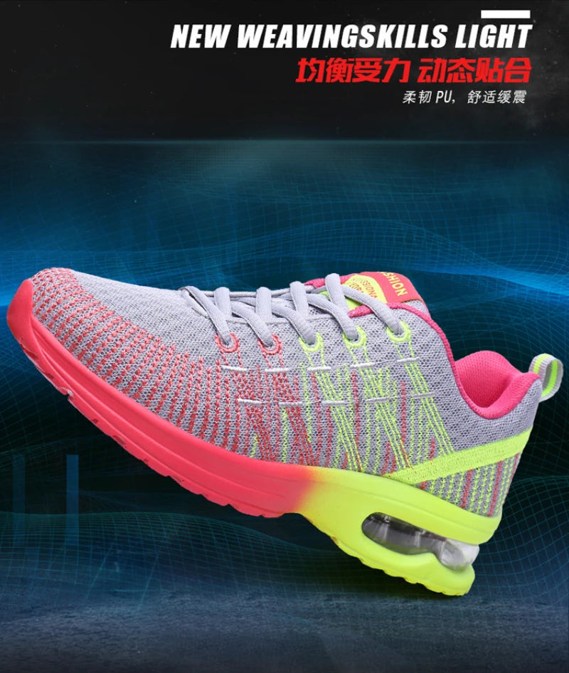 New Spring Flying Knitted Sports Shoes Women's Breathable Mesh Air Cushion Shoes Casual Running Women's Shoes Light Travel Shoes