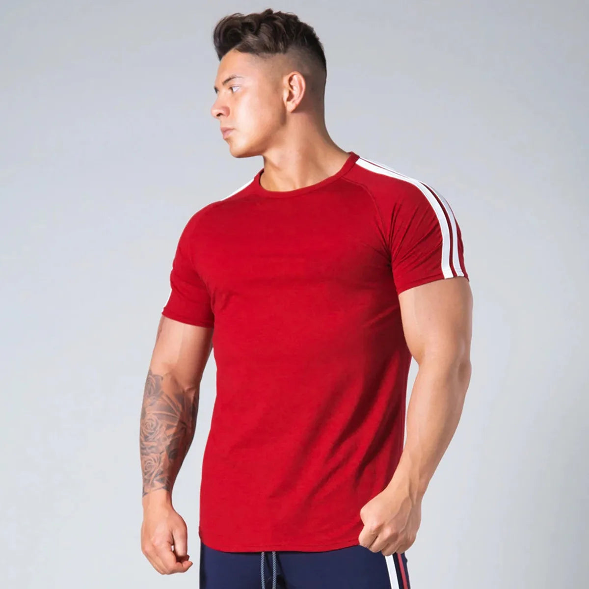 Red Men’s Gym T-Shirt – Short Sleeve, Cotton