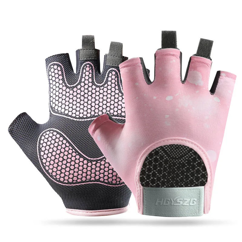 Summer Fitness Gloves Silicone Palm Shock Absorbing Half Finger Colorful Gym Gloves for Men Women Sun Protection Ice Silk Gloves