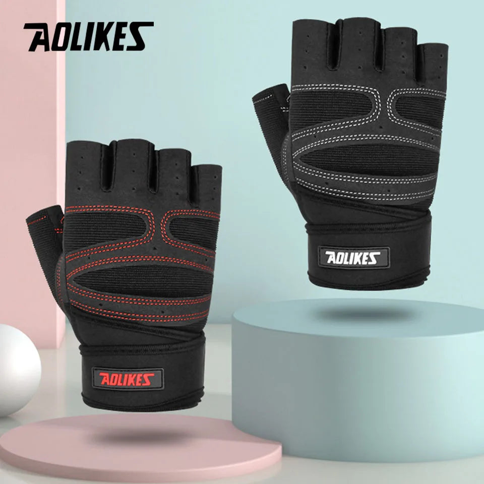 AOLIKES Half Finger Gym Gloves Heavyweight Sports Exercise Weight Lifting Gloves Body Building Training Sport Fitness Gloves