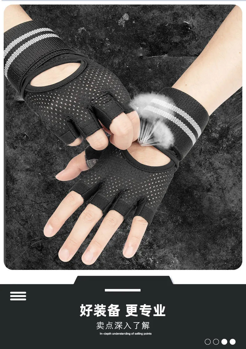 Anti Slip Shock Breathable Half Finger Gloves Breathable Cycling Gloves Fitness Gym Bodybuilding Crossfit Exercise Sports Gloves