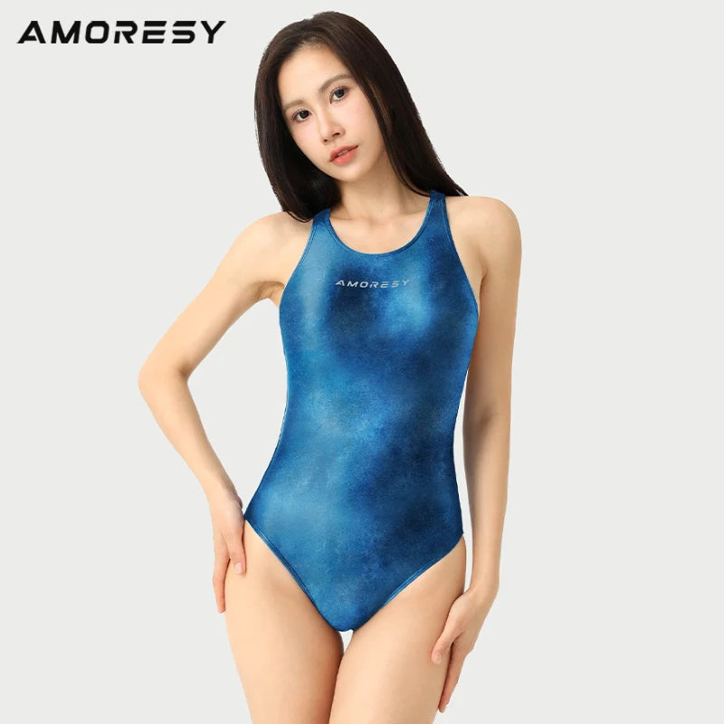 AMORESY satin glossy oil NEW blue pantyhose shiny tight pants swimsuit satin smooth gloves sports Yoga Set