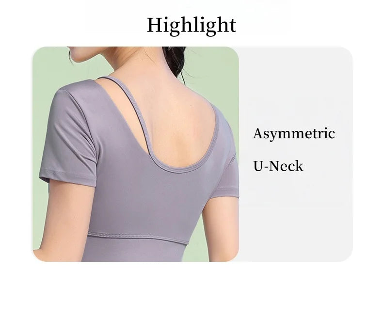 DRUR Yoga Tops Women Lightweight Asymmetric Slim Fit Running Shirt Summer Sports Crop Top For Pilates Sportswear Gym Clothes New