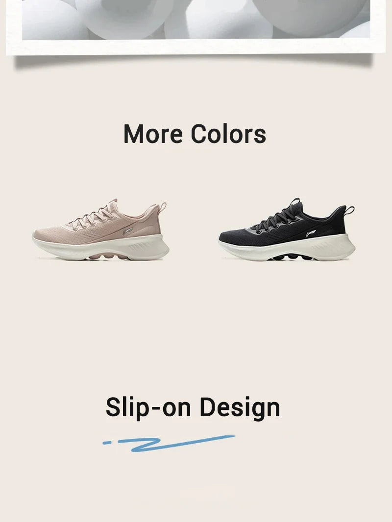 Li-Ning Women SOFT ESSENTIAL V2 Slip-on Casual Walking Shoes Cushion Flexible LiNing Comfortable Sports Sneakers AGLV022