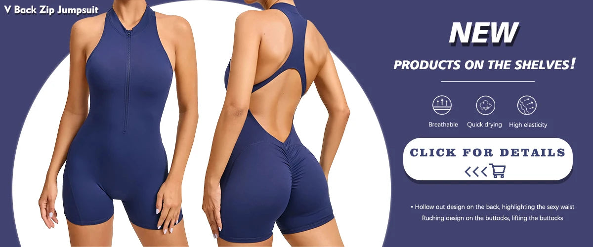 V Back One-piece Suit Women Sports Jumpsuit  Zippers Yoga Rompers Backless Sportswear Women Sleeveles Workout Bodysuits Female