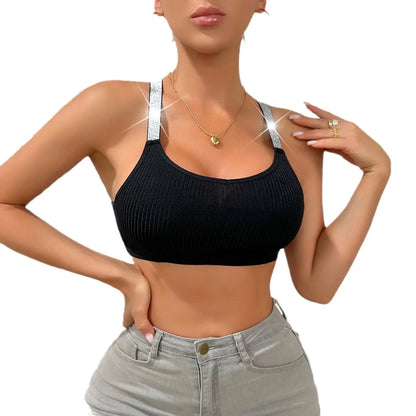 Women's Nylon Knit Bra Camisole | Lingerie Crop Top Bralette Strappy Halter Outerwear-Sexy Fitted Short Tops & Underwear
