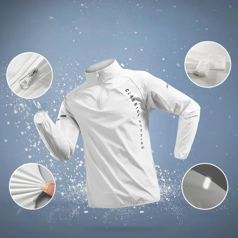 2025 Men’s White Running Jacket – Hooded Zip-Up