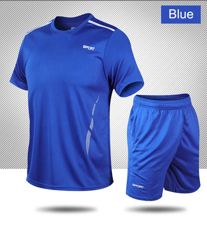 CHRLCK Men's Quick Drying Running Sets Breathable Hiking Fishing T-Shirt Short Soft Elasticity Gym Fitness Suits Outdoor Sports