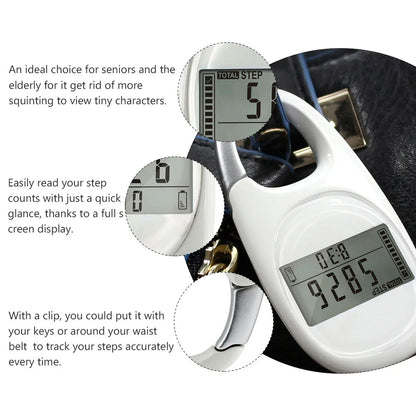 Pedometer Running Step Counter Clip Keychain for Accurate Fitness Tracking Full Screen Display Random Color Senior