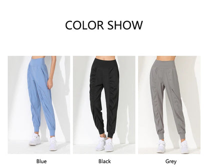 Woman Yoga Pants Loose Slim Quick-Dry Yoga Pants Pleated Hem Bound Running Fitness Capris Pockets Jogging Pants Sports pants