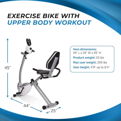 Exercise Bike with Arm Workout - Fitness Bike with Smart Workout App - Recumbent Exercise Bike