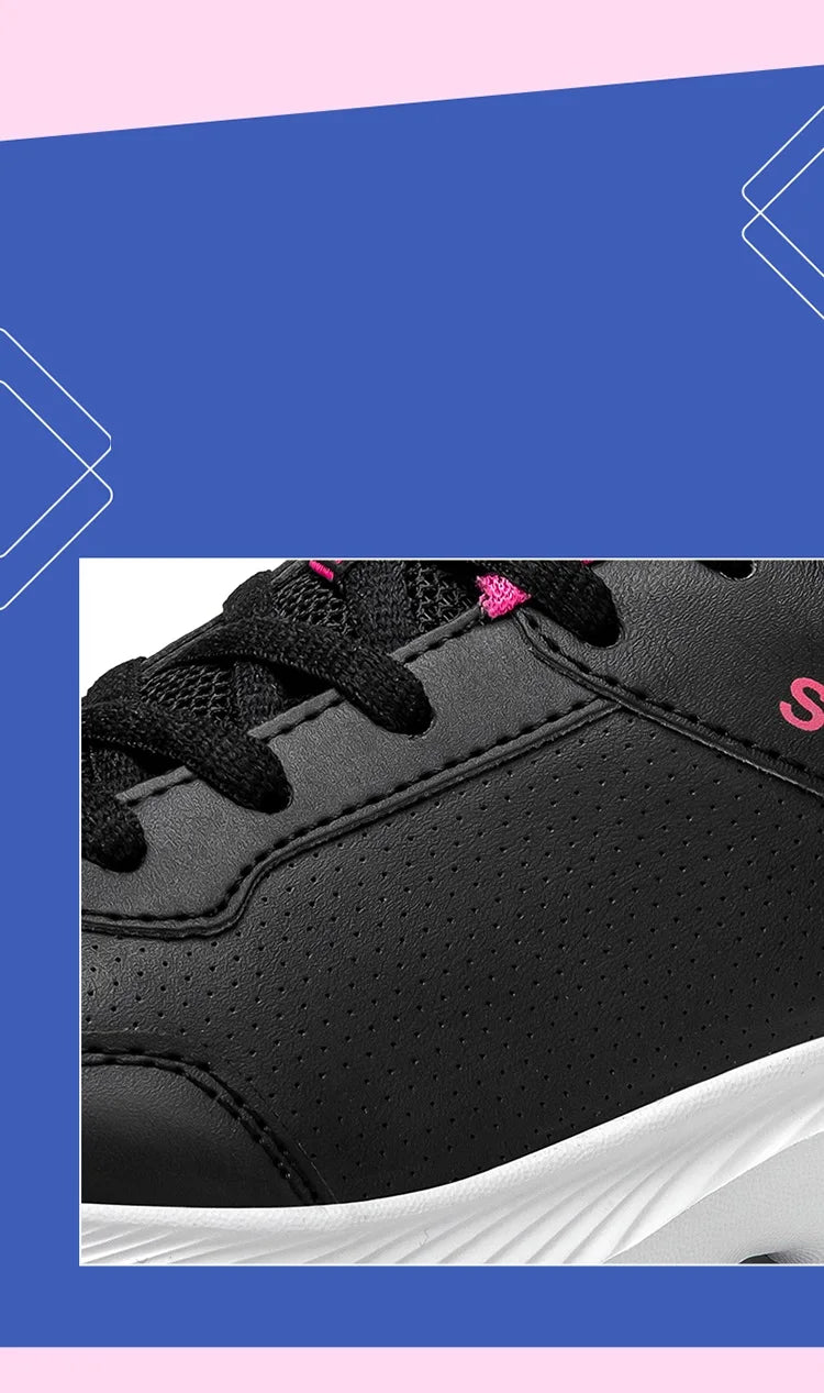2025 Womens Leather Sneakers Casual Sneakers Lace Up Flats Lightweight Comfortable Black Anti slip Running Shoes Outdoor Sports