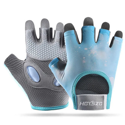 Summer Fitness Gloves Silicone Palm Shock Absorbing Half Finger Colorful Gym Gloves for Men Women Sun Protection Ice Silk Gloves