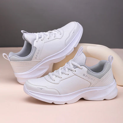 2025 Womens Leather Sneakers Casual Sneakers Lace Up Flats Lightweight Comfortable Black Anti slip Running Shoes Outdoor Sports
