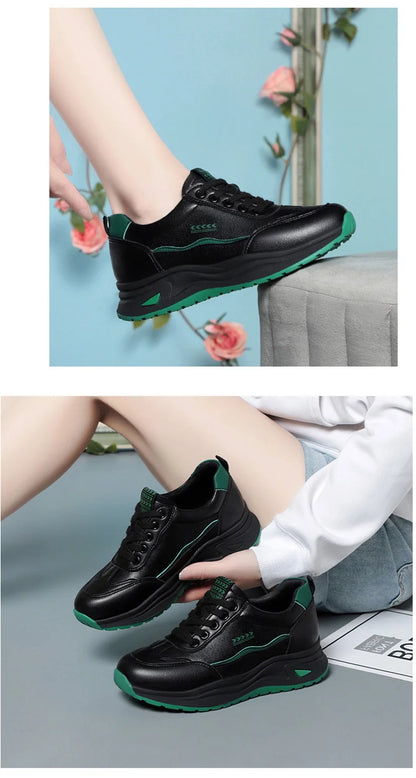 Platform Sports Shoe for Women Autumn 2024 Height Increase Casual Shoes Lace Up Tennis Shoe Water Proof Anti-slip Comfort